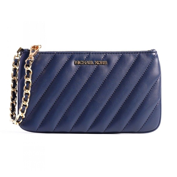 Michael Kors Rose Medium Quilted Leather Top Zip Chain Wristlet Navy Blue Nwt - Picture 1 of 3